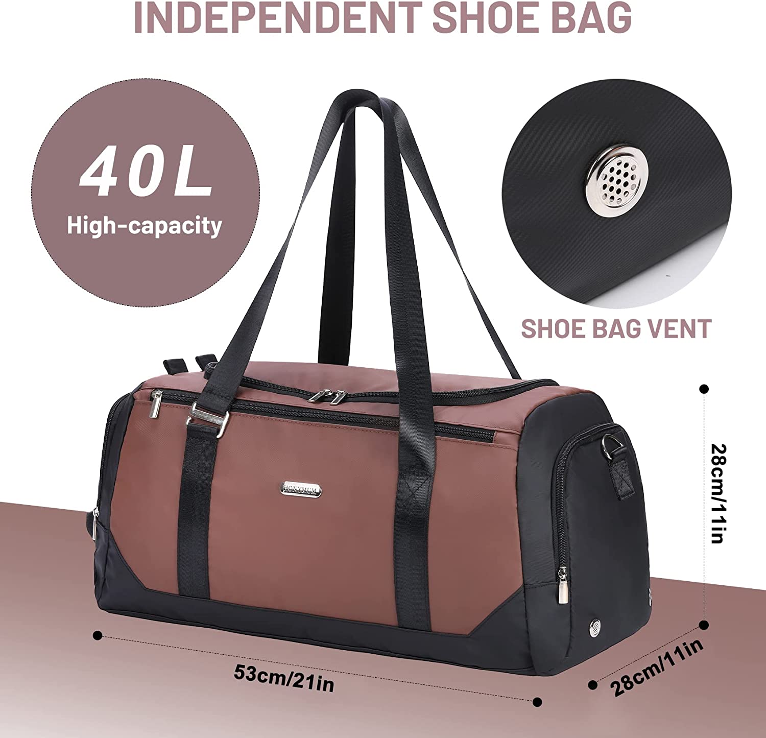 HONYMUM Travel Duffle Bag (50L) for Men，Medium Sports Gym Bag with Shoe Compartment &Wet Pocket，Weekend Overnight Bags Waterproof Carry on Duffel Bag Backpack for Mens Traveling，Black - Image 3
